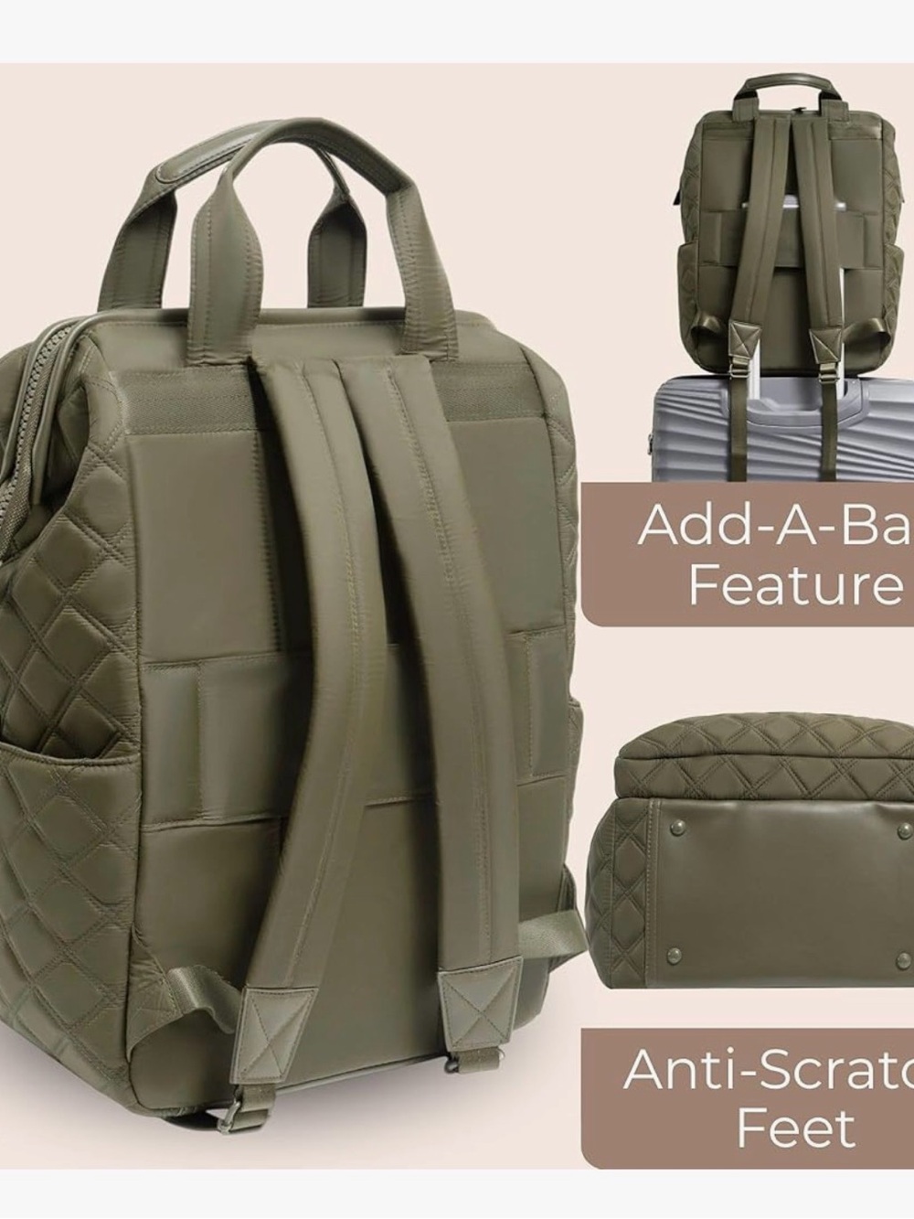 Quilted Olive Green Backpack Tote – Stylish Men’s Bag - Picture 4 of 7